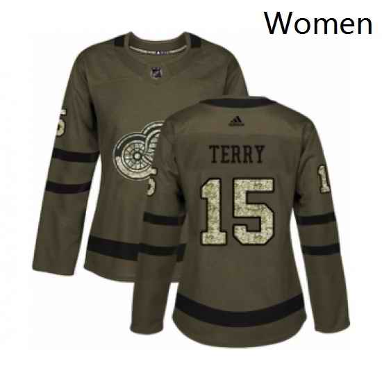 Womens Adidas Detroit Red Wings 15 Chris Terry Authentic Green Salute to Service NHL Jersey